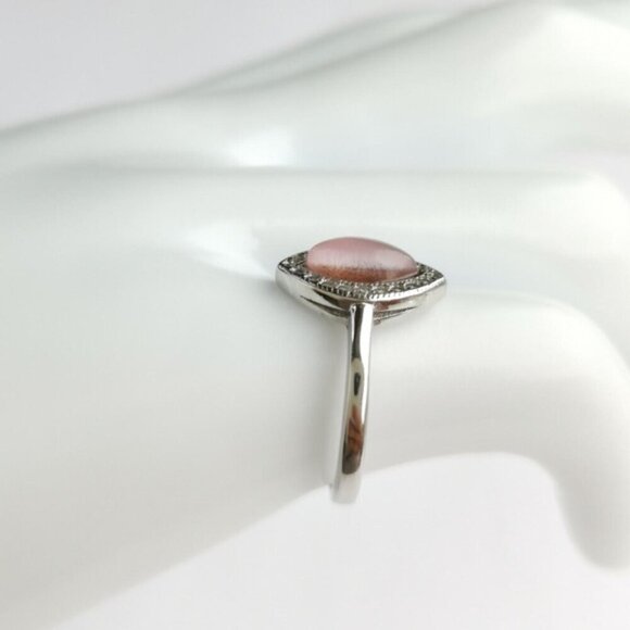 Pink Chalcedony CZ Halo ring sterling silver size 8 - Picture 5 of 8